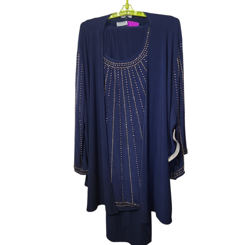 Catherines 3 Pc. Elegant Navy Blue Pant Set with Studded Details 4X